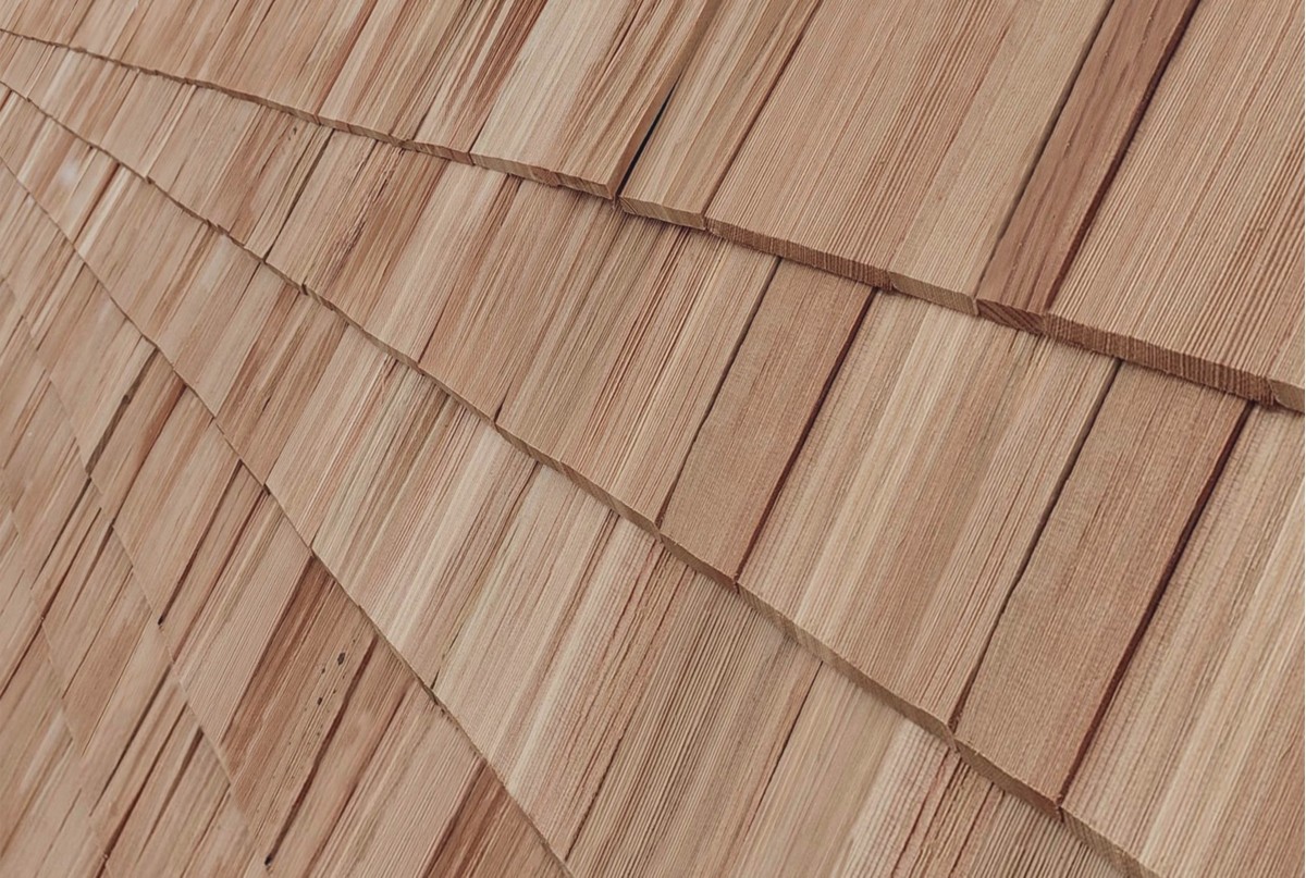 Natural split larch shingles
